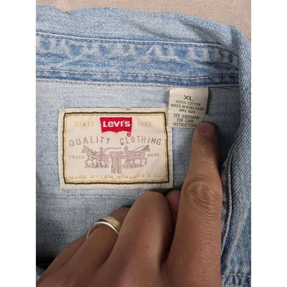 Vintage Levis Denim Shirt Mens XL Blue Long Sleeve Button Up Western Workwear
